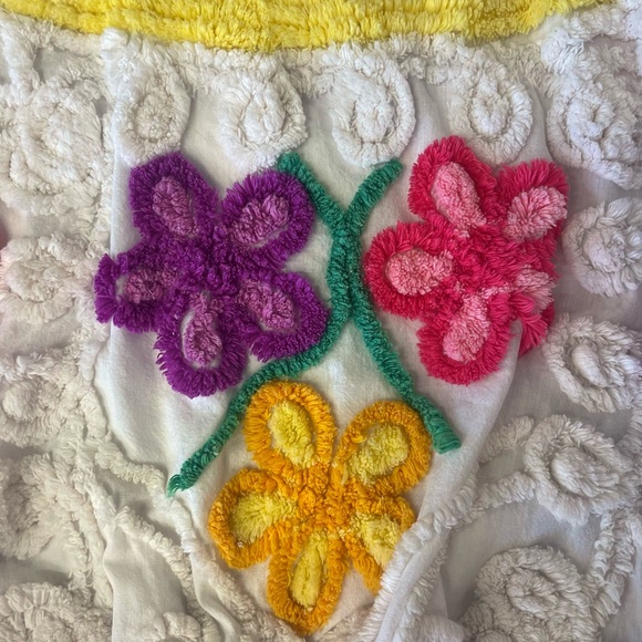 Vintage 80s Damze Springtime Floral Chenille Crew Neck Short Sleeve Sweatshirt - Picture 3 of 7